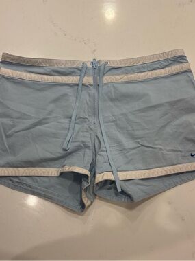 Nike Light Blue and White Women's Athletic Shorts